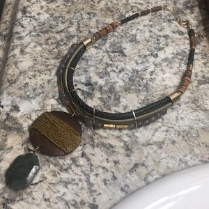 Anthropologie wood & stone pendant necklace